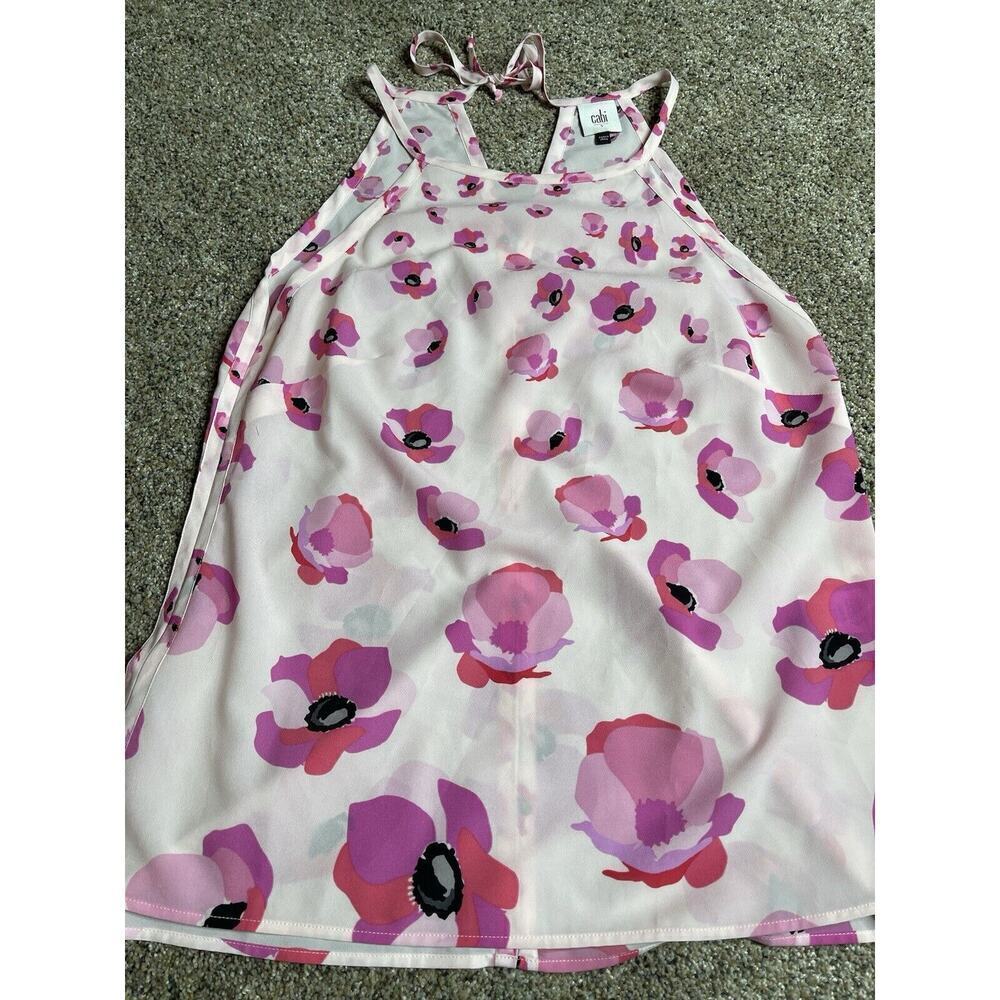 Cabi Pink Floral Poppy Print Tunic Tank Top Blouse Lightweight Size Small